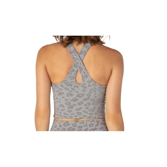 Beyond Yoga Women's M Leopard Studio Cropped Yoga Tank Top Bra Racerback LU4383 - Picture 4 of 10